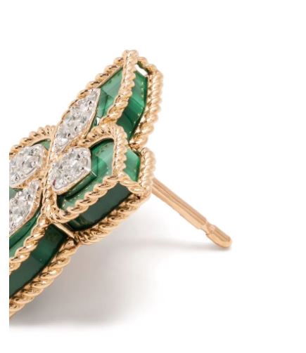 18kt rose gold diamond malachite Princess Flower earrings